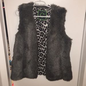 C Wonder Grey Faux Fur Vest